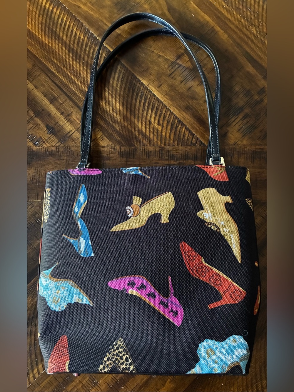 Women’s Black Purse with colorful shoe print